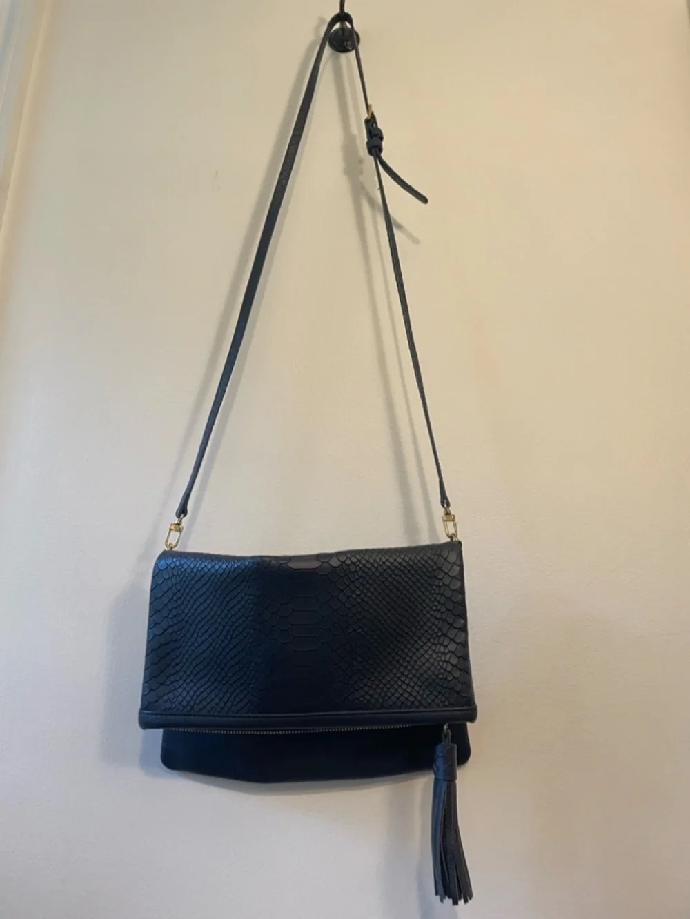 GiGi New York navy leather fold over crossbody/ clutch